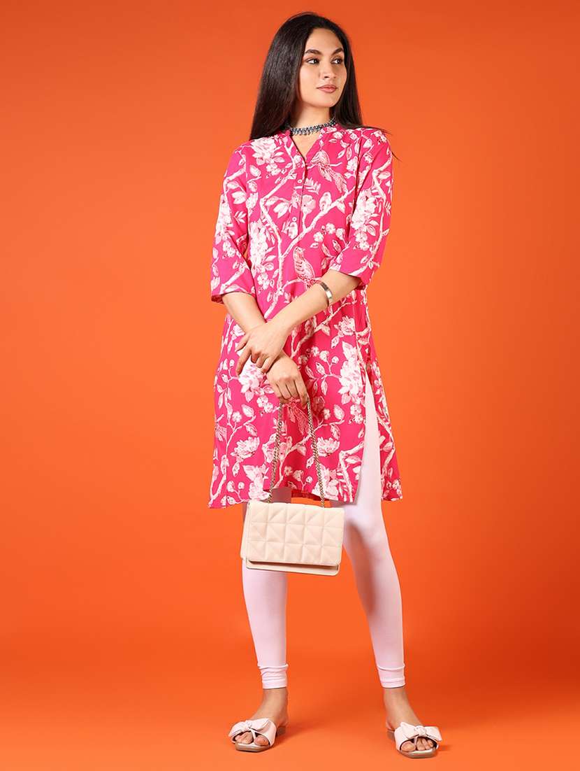 women printed three quarter sleeve straight kurta - 21700309 - Standard Image - 4