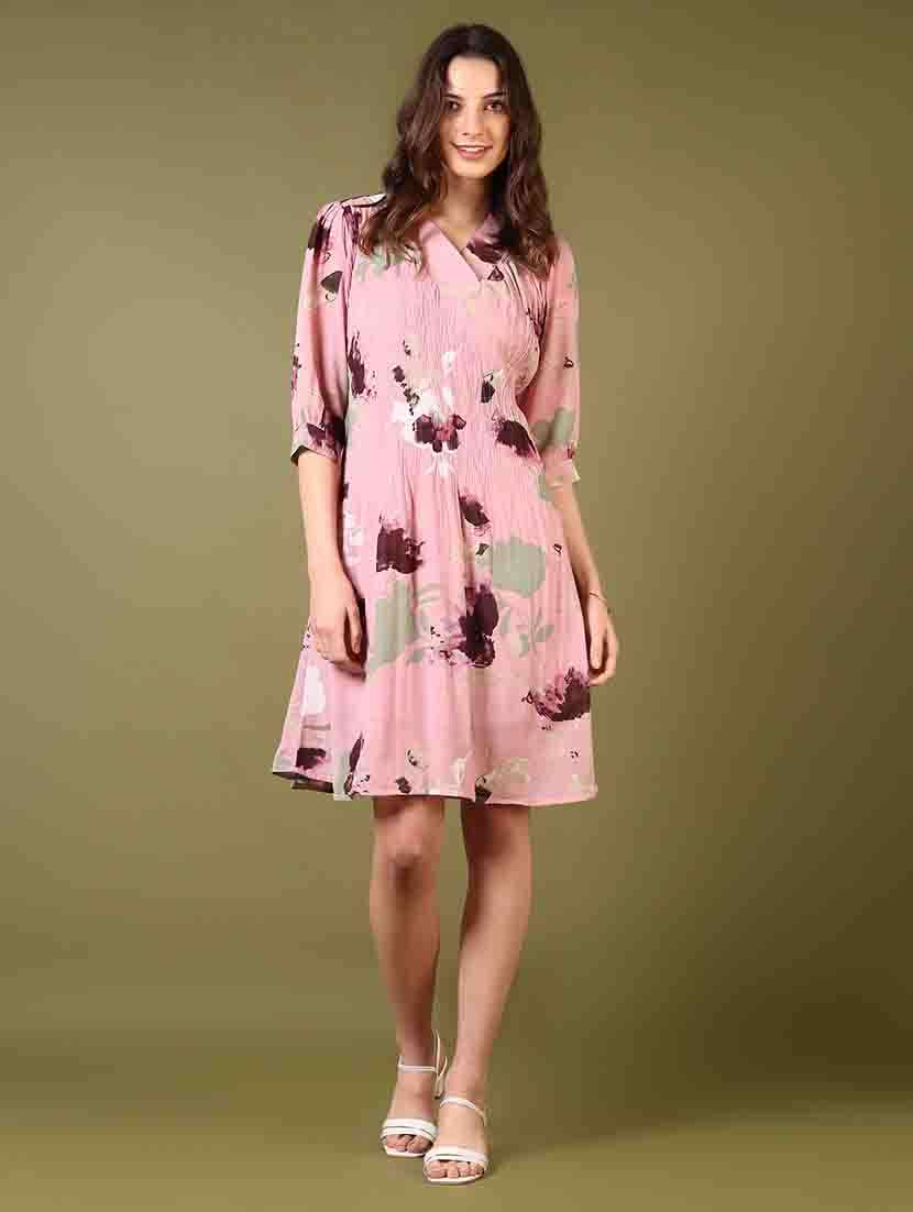 women v-neck floral printed a-line dress - 21700354 -  Standard Image - 1