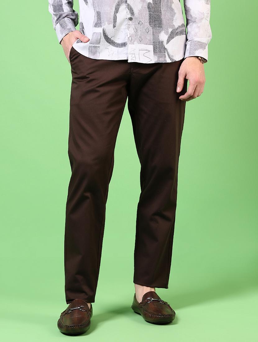 men brown solid high rise chinos casual trouser - 21700388 - Zoom Image - 0