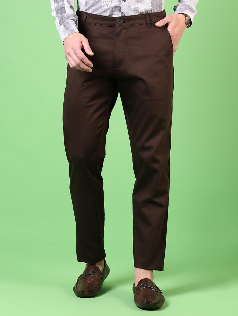 men brown solid high rise chinos casual trouser - 21700388 - Standard Image - 1