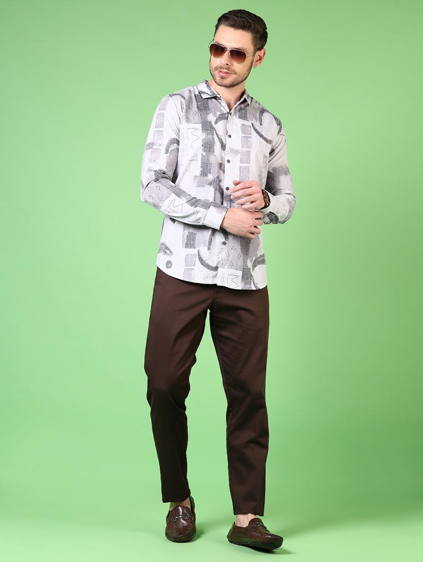 men brown solid high rise chinos casual trouser - 21700388 - Standard Image - 4