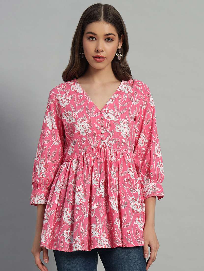 women three quarter sleeve flared tunic