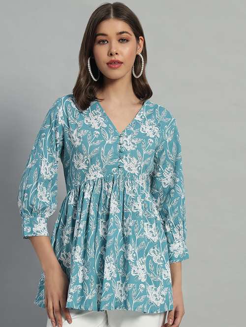 women floral printed v neck flared tunic - 21700530 -  Standard Image - 0