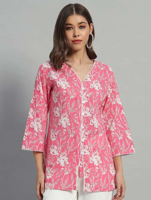 women three quarter sleeve straight kurti - 21700532 - Standard Image - 0