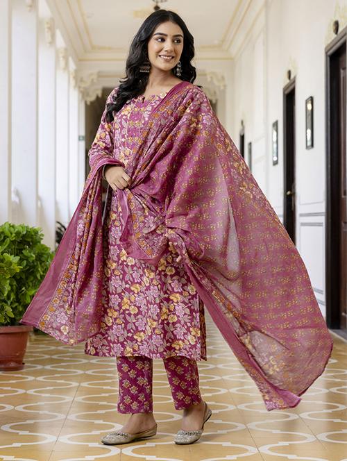 women floral three quarter sleeve suit set - 21700560 - Standard Image - 0
