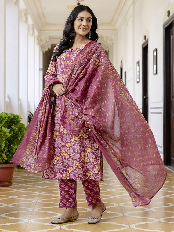 women floral three quarter sleeve suit set - 21700560 - Zoom Image - 0