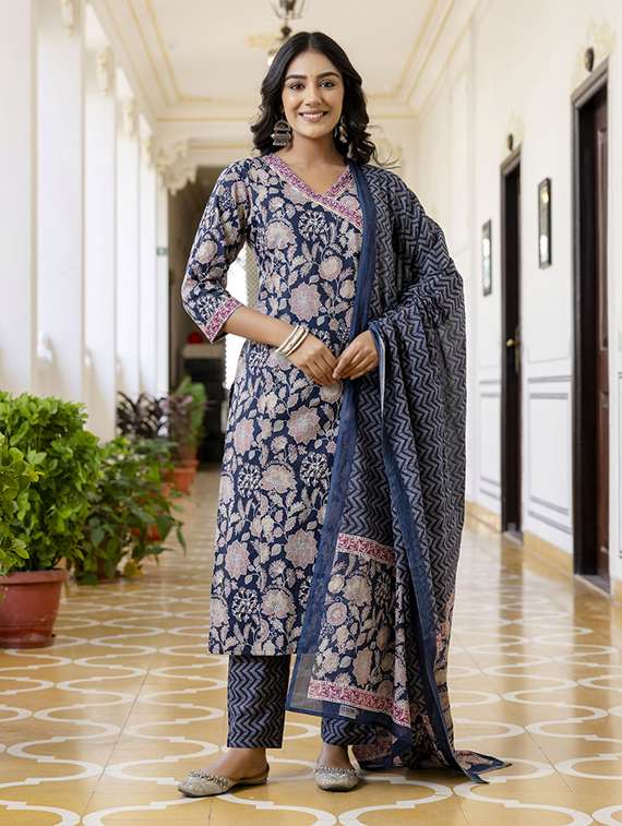 women floral three quarter sleeve suit set - 21700565 -  Standard Image - 1