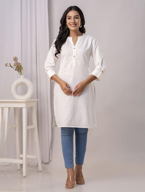 women solid three quarter sleeve straight kurta - 21700571 -  Standard Image - 0