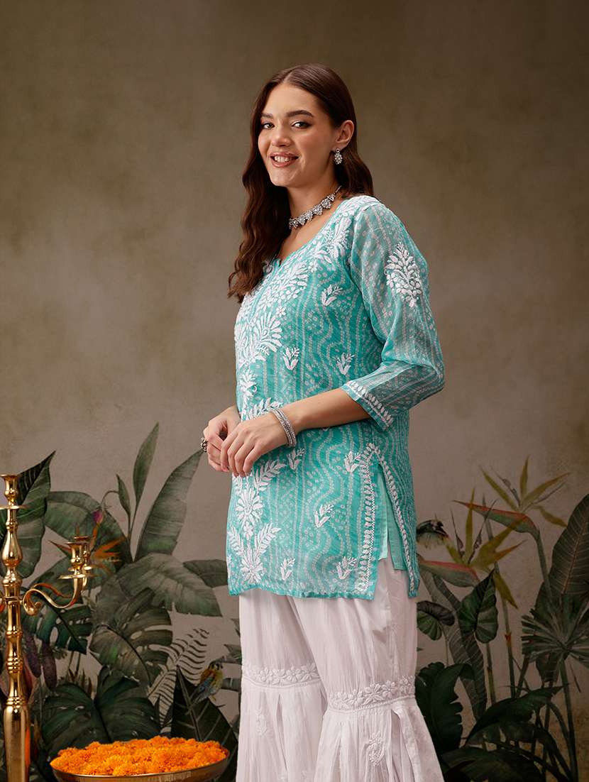 women notch neck chikankari work straight kurti - 21700574 - Standard Image - 1