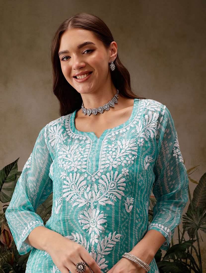 women notch neck chikankari work straight kurti - 21700574 - Standard Image - 6