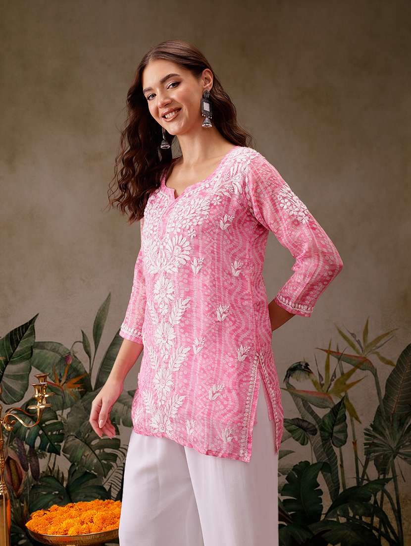 women notch neck chikankari work straight kurti - 21700575 -  Standard Image - 1