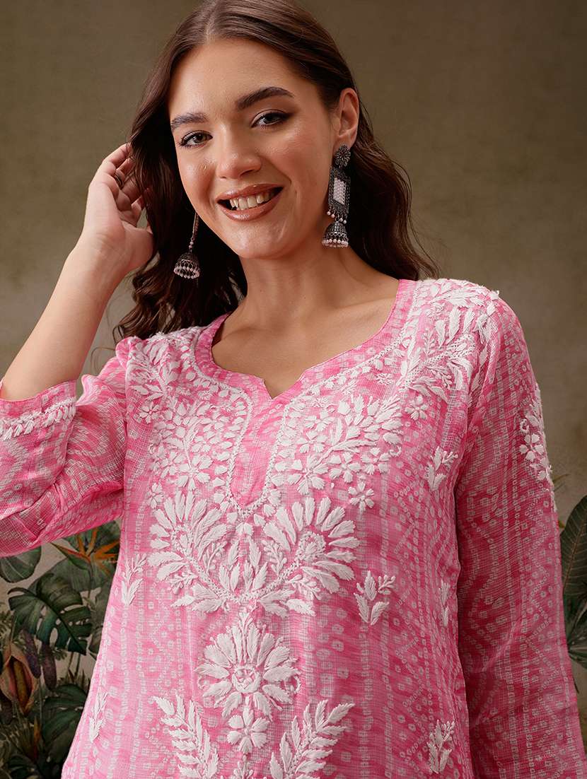 women notch neck chikankari work straight kurti - 21700575 - Standard Image - 6