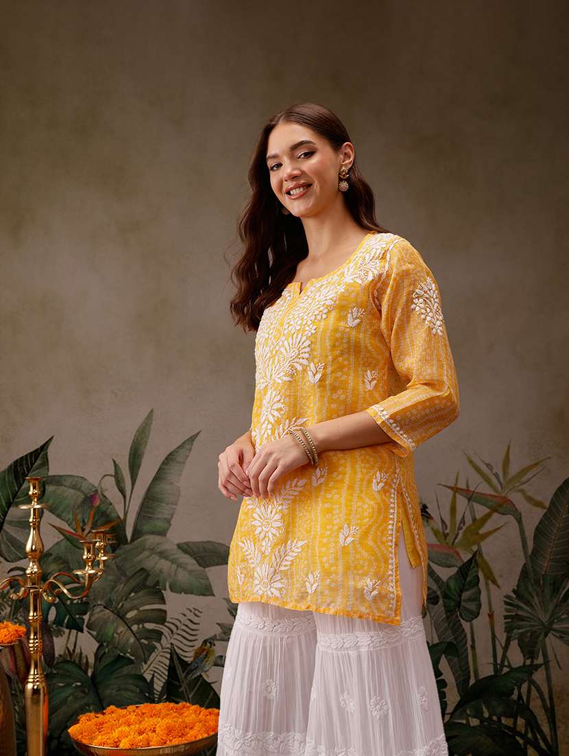 women notch neck chikankari work straight kurti - 21700577 - Standard Image - 1
