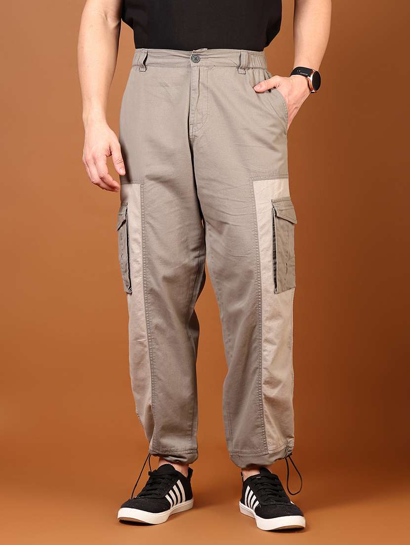 men grey color block high rise cargo