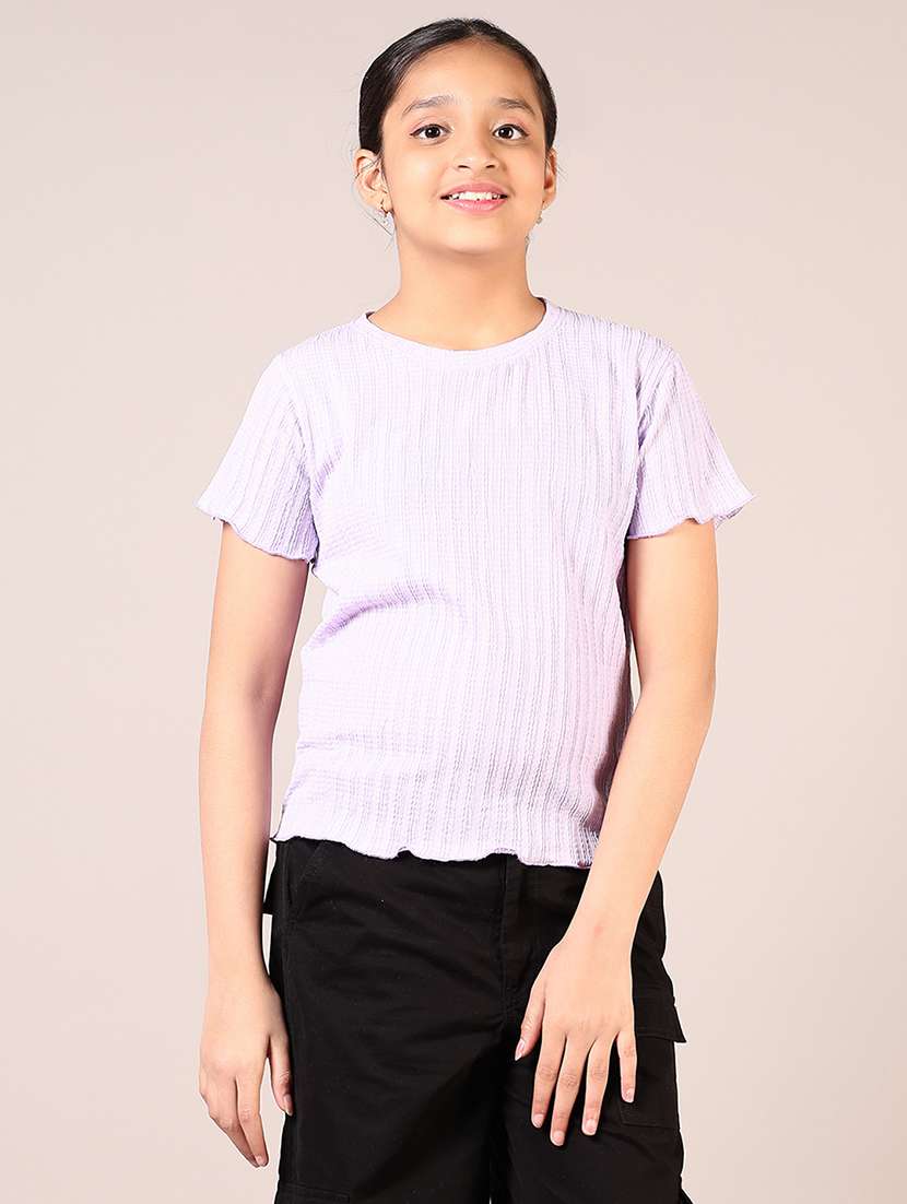 girls self design round neck top