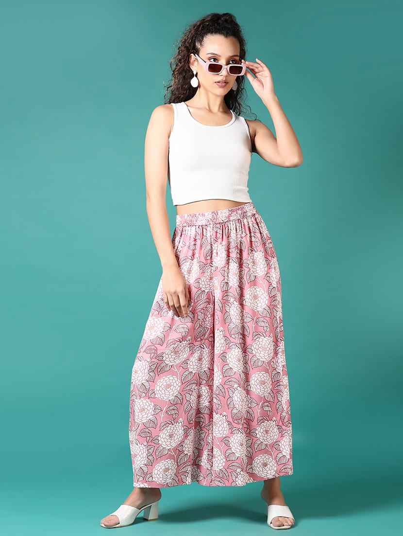 women pink floral printed straight palazzo - 21700731 - Standard Image - 4