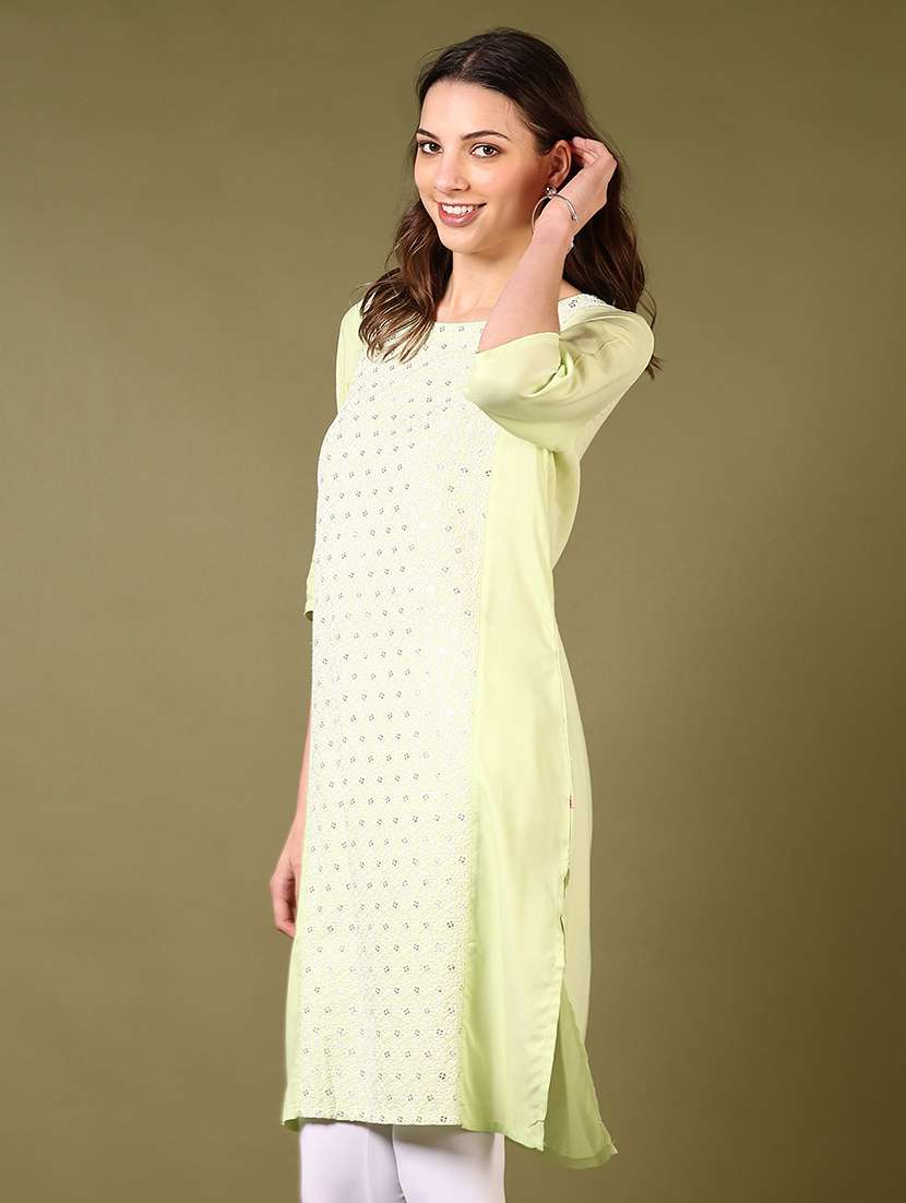 women round neck embroidered straight kurta - 21700737 - Standard Image - 1