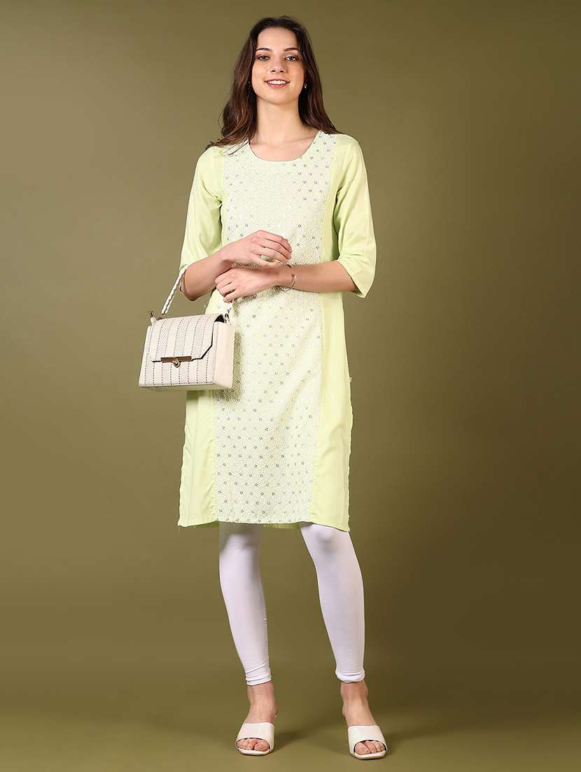 women round neck embroidered straight kurta - 21700737 - Standard Image - 4