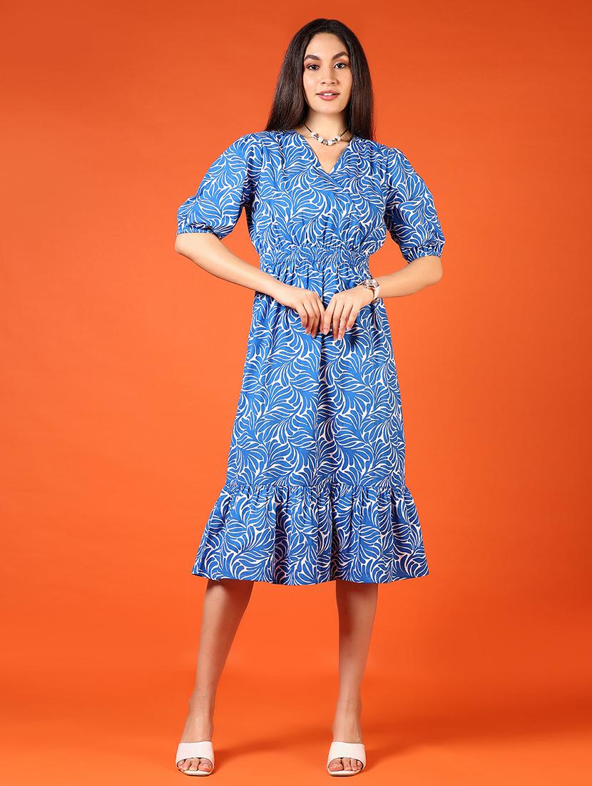 women blue printed puff sleeve tiered dress - 21700739 - Zoom Image - 0