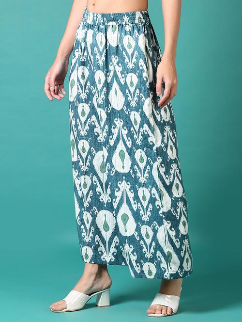 women blue ikat printed straight palazzo - 21700771 -  Standard Image - 0