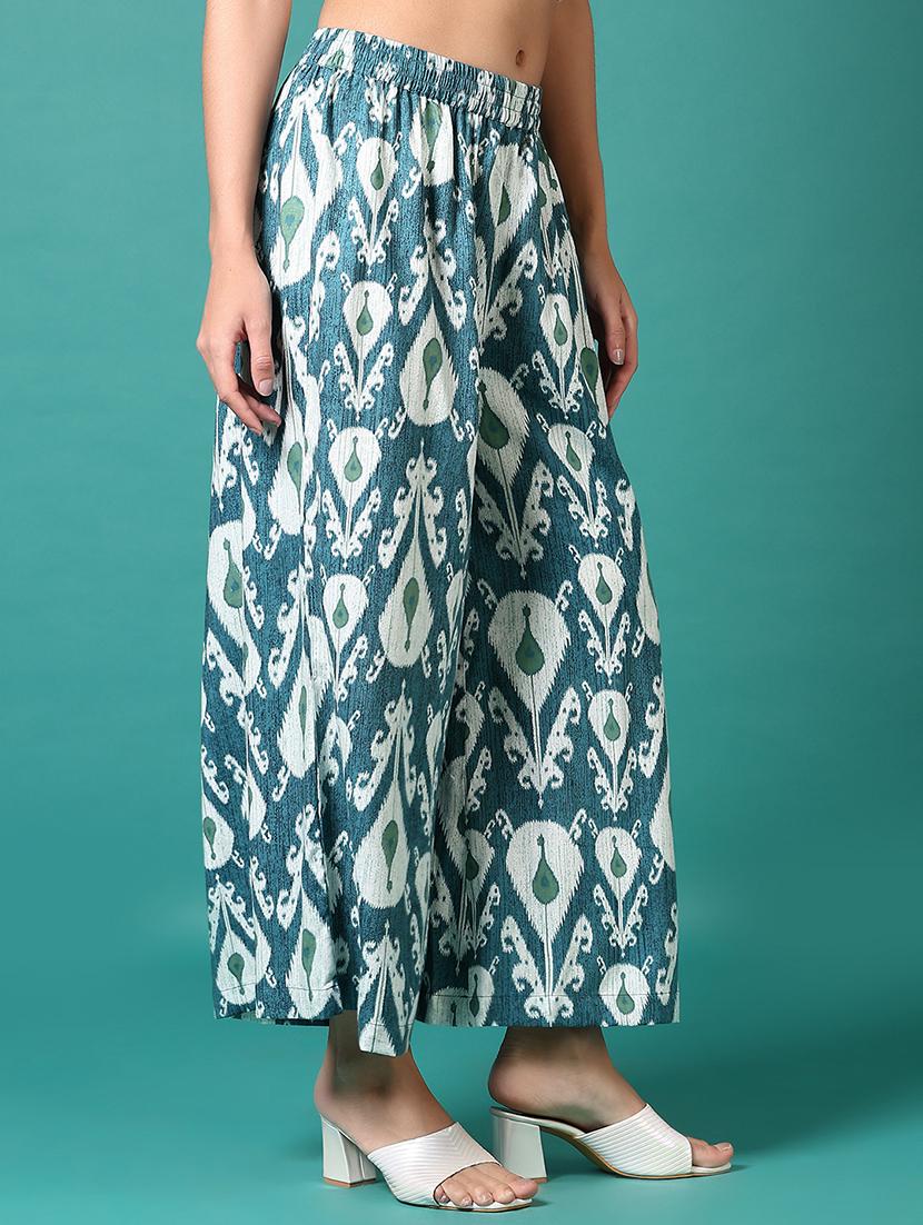women blue ikat printed straight palazzo - 21700771 -  Standard Image - 1