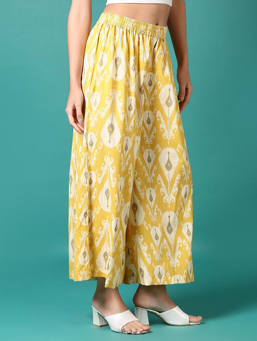 women yellow ikat printed straight palazzo - 21700772 - Standard Image - 1