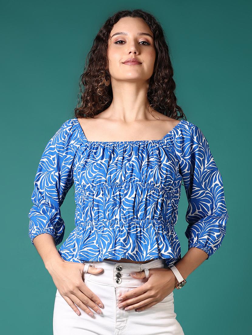 women blue printed square neck crop top - 21700775 -  Standard Image - 1