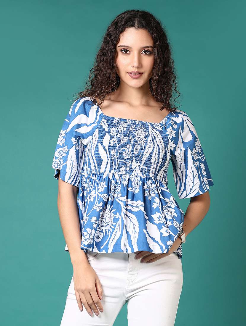 women floral printed square neck peplum top