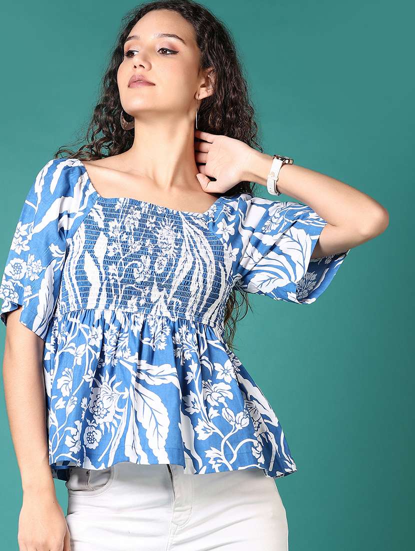 women floral printed square neck peplum top - 21700776 -  Standard Image - 1