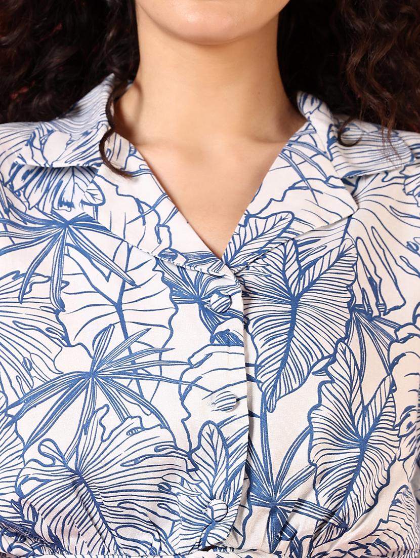 women blue puff sleeve printed crop top - 21700786 - Standard Image - 4
