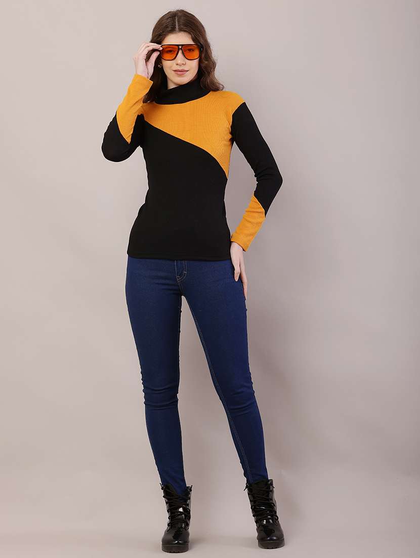 women color blocked mock neck straight top - 21700937 -  Standard Image - 4