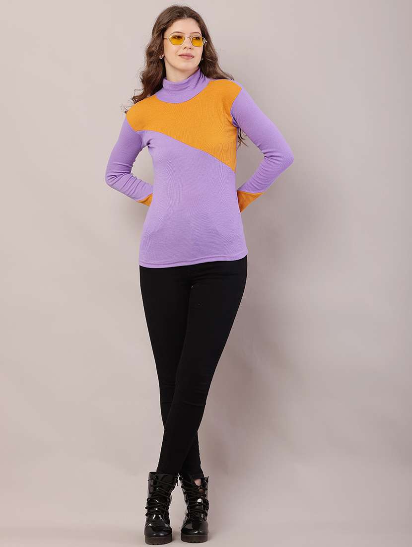 women color blocked mock neck straight top - 21700940 -  Standard Image - 4