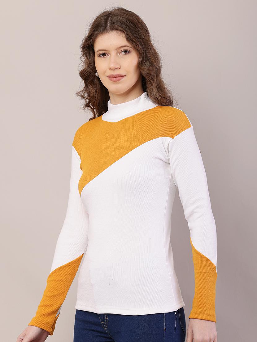 women color blocked mock neck straight top - 21700943 -  Standard Image - 1