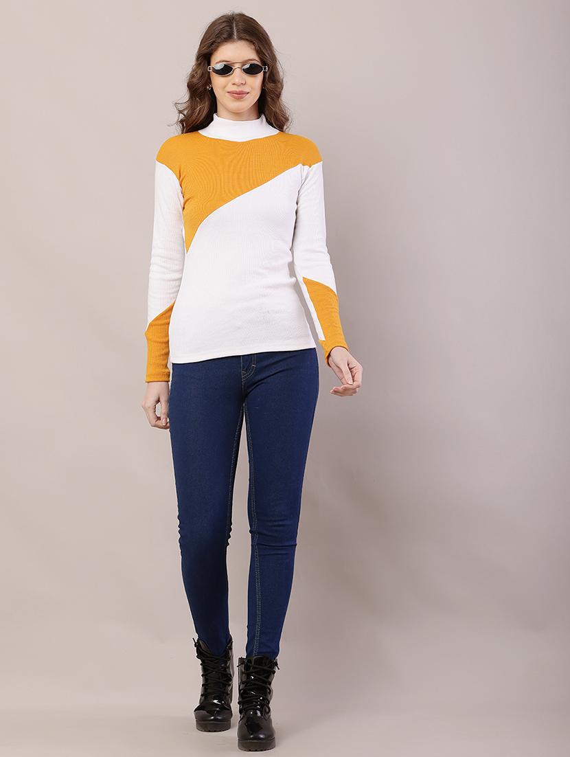 women color blocked mock neck straight top - 21700943 - Standard Image - 4