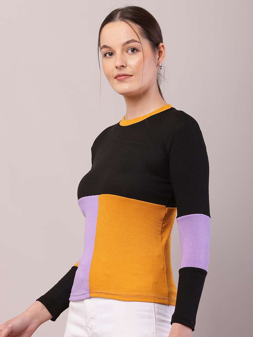 women color block long sleeve top - 21700945 -  Standard Image - 1