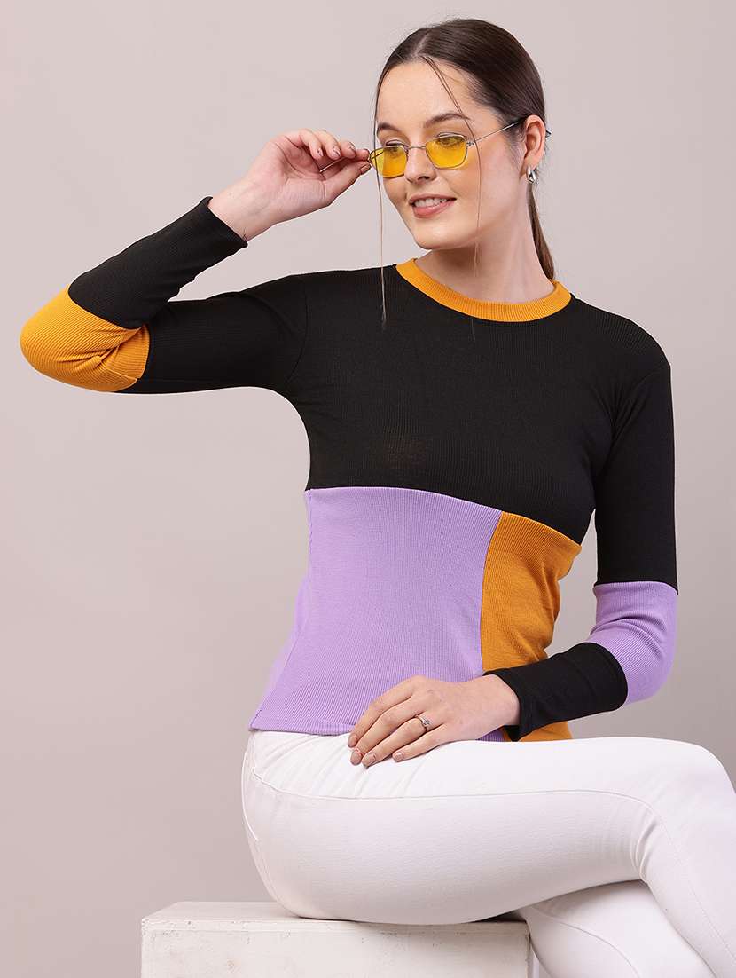 women color block long sleeve top - 21700945 -  Standard Image - 4