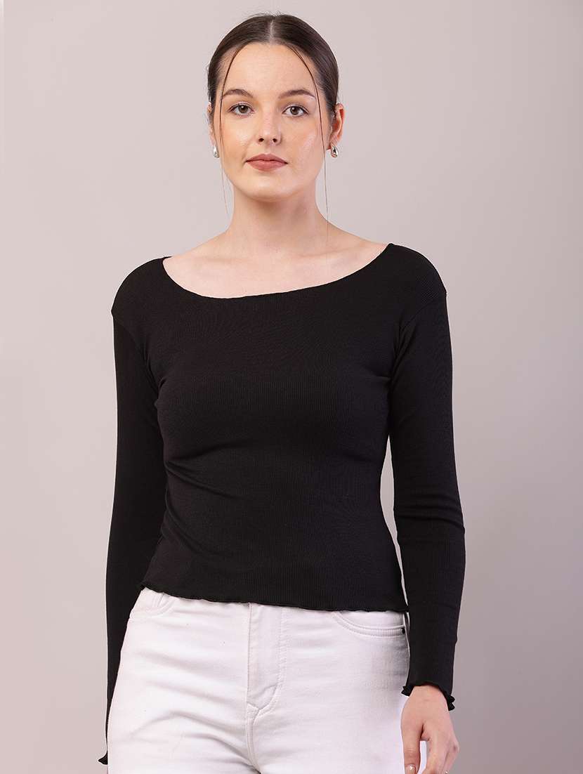 women solid long sleeve top