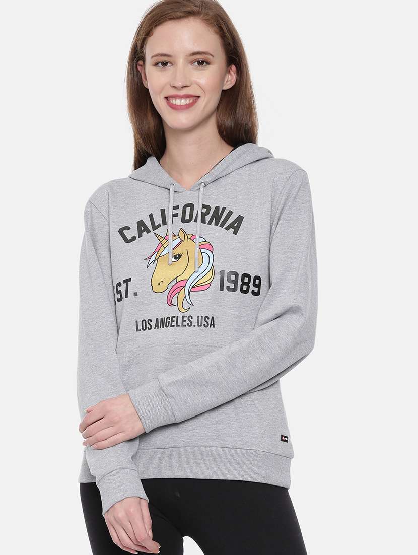 women front print hodded sweatshirt