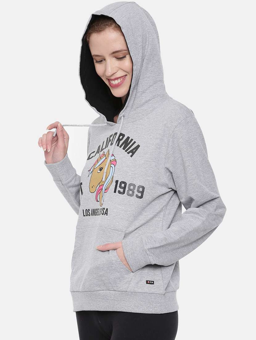 women front print hodded sweatshirt - 21700956 - Standard Image - 1