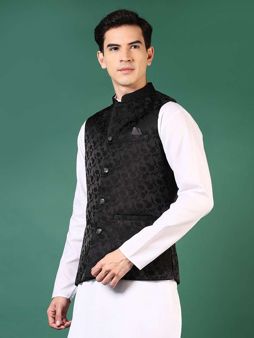 men mandarin neck regular fit nehru jacket - 21701013 -  Standard Image - 1
