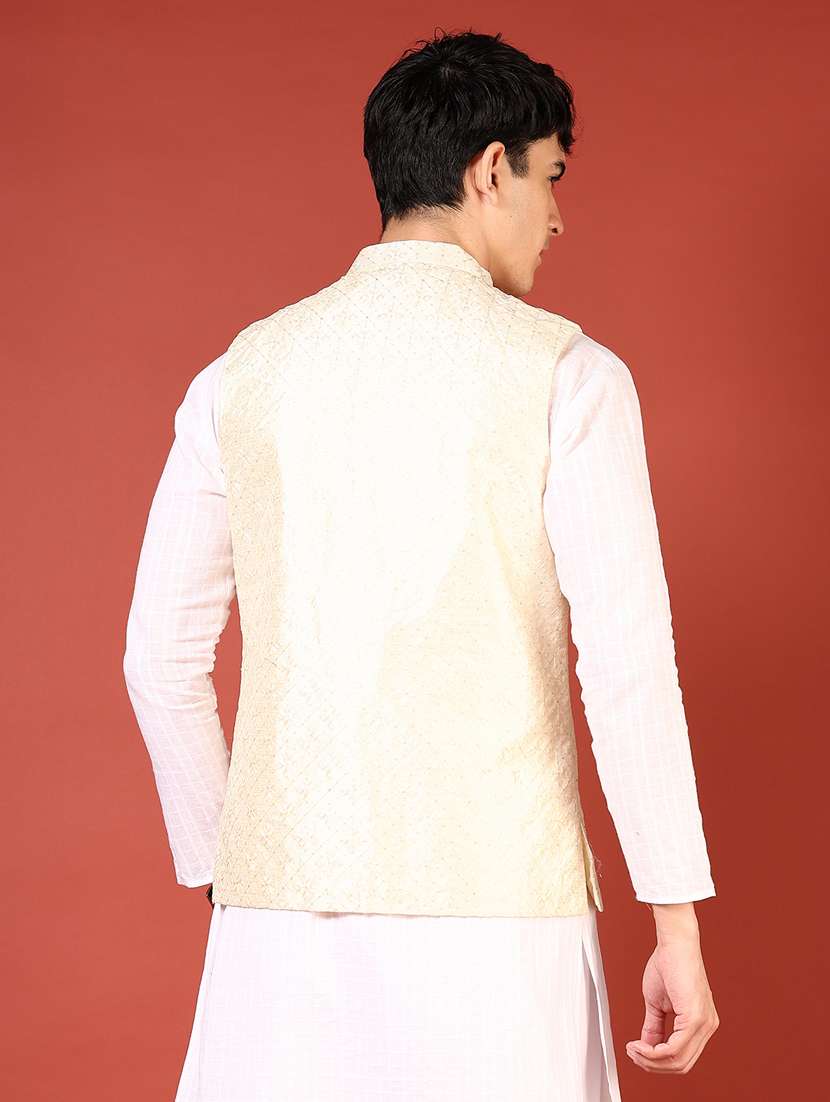 men self design sleeveless regular fit nehru jacket - 21701014 - Standard Image - 4