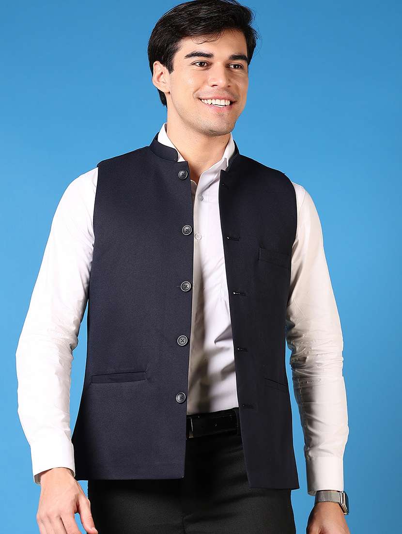 men mandarin neck regular fit nehru jacket - 21701015 -  Standard Image - 1
