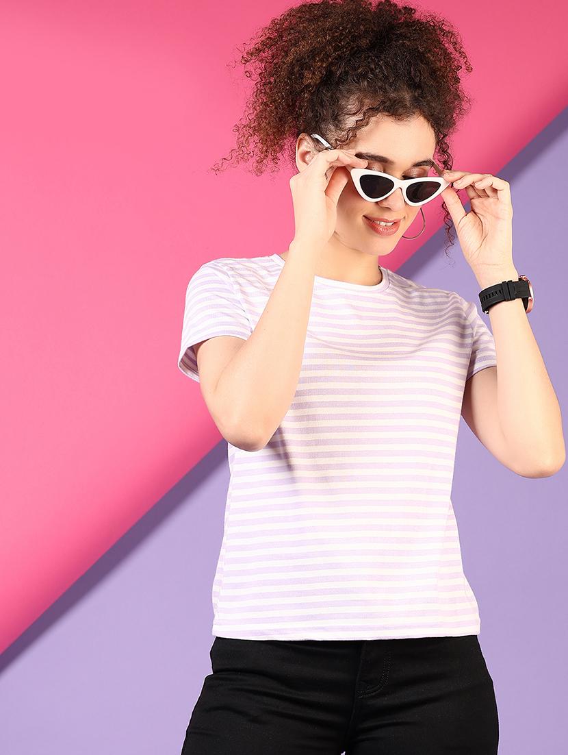 women lavender striped short sleeve t-shirt - 21701036 - Standard Image - 1