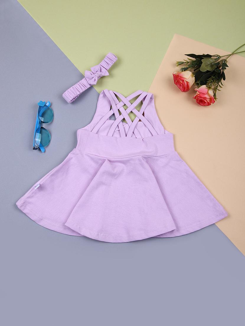 girls lavender typographic print frock with hairband - 21701041 -  Standard Image - 1