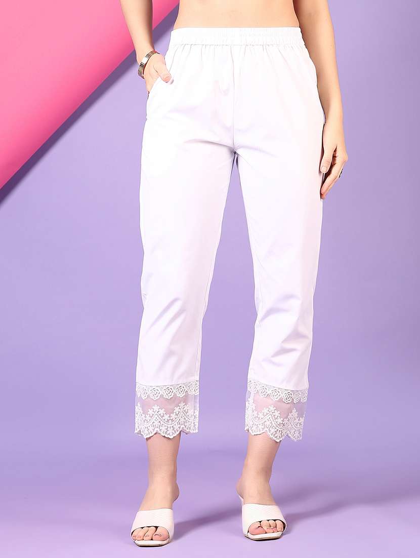 women white solid mid rise tapered pant