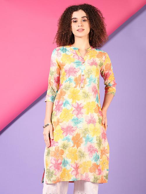 women printed three quarter sleeve straight kurta - 21701049 -  Standard Image - 0