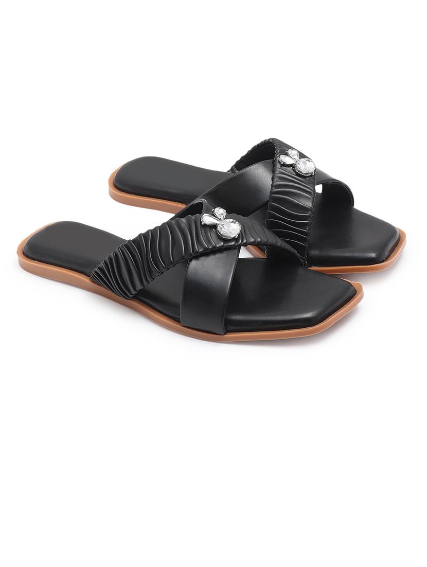 black synthetic slip on sandals - 21701520 -  Standard Image - 1