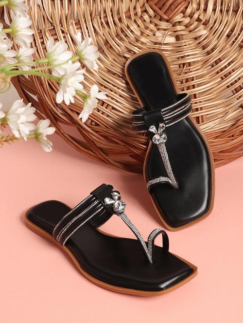 black synthetic slip on sandals - 21701524 - Standard Image - 0