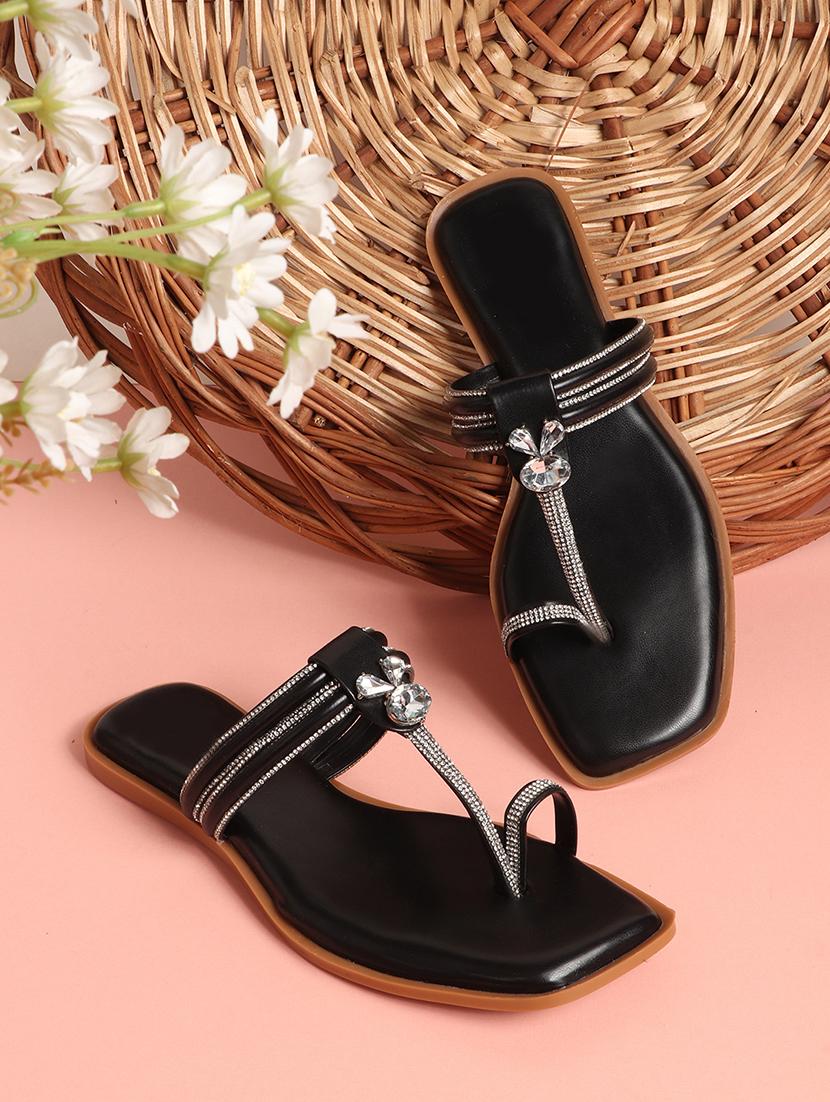 black synthetic slip on sandals - 21701524 - Zoom Image - 0