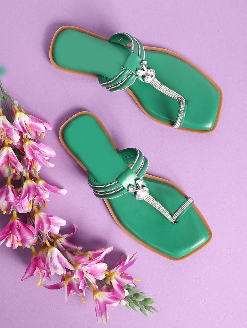 green synthetic slip on sandals - 21701526 - Zoom Image - 0